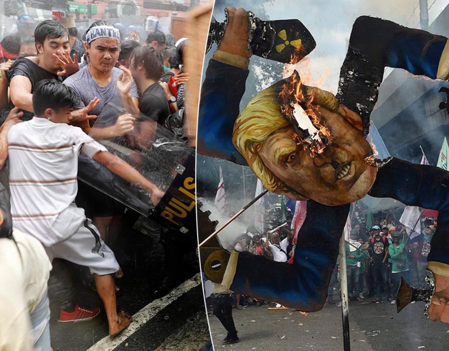 Philippines Protesters Burn Effigy of Visiting US President Donald Trump