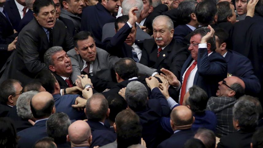 Scuffle at Turkey Parliament over Erdogan’s Bill for Constitutional Change
