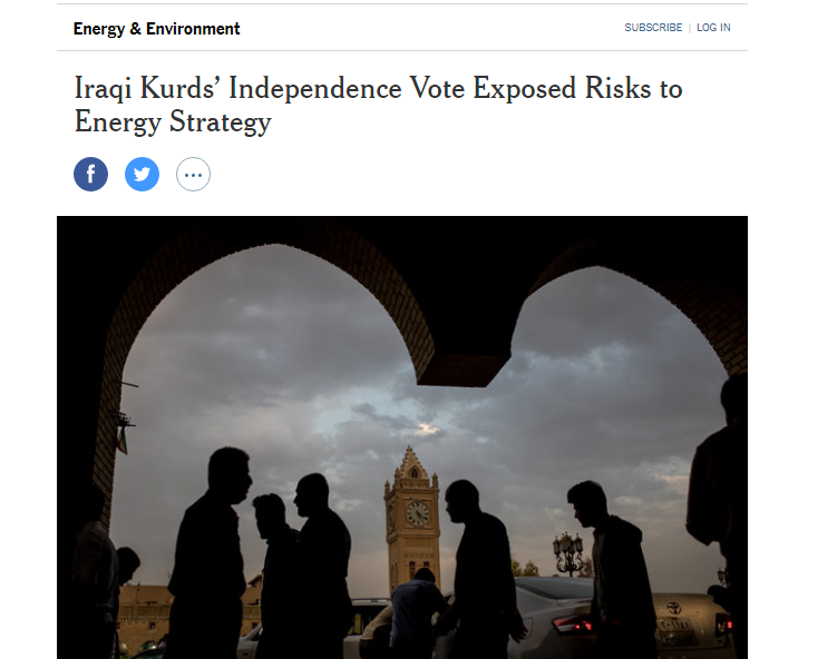 نيويورك تايمز: استقلال الأكراد سيعرض أسواق الطاقة العراقية لمخاطر جمة