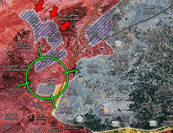 بالخريطة المفصلة..أخر التطورات الميدانية على جبهة جوبر-العباسيين في دمشق
