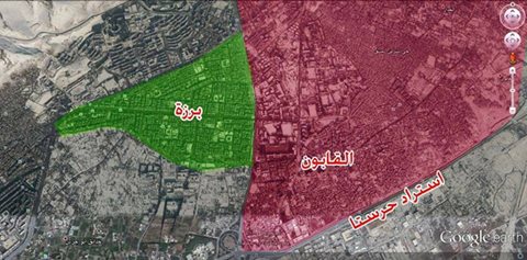 بدء اخلاء المسلحين من منطقة برزة بمدينة دمشق، وأنباء عن اتفاق مماثل في القابون