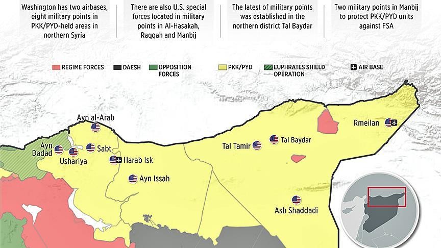 بالخريطة: تركيا تكشف مواقع أمريكية سريّة في سوريا.. والبنتاغون قلق جدّاً