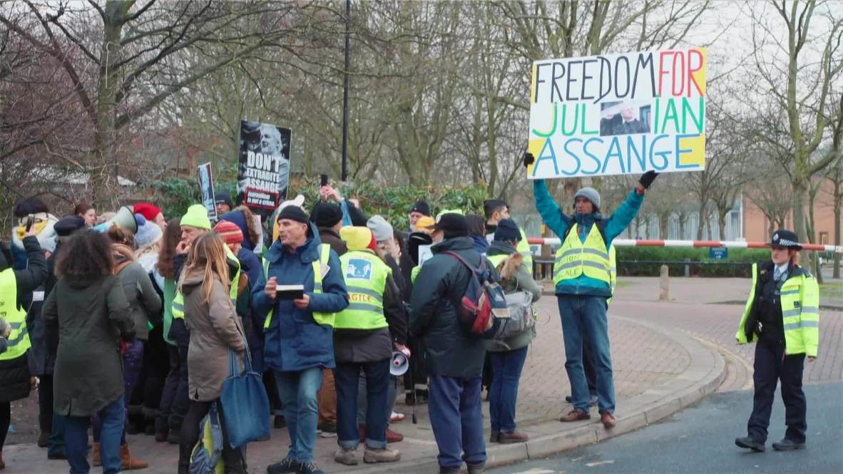 Supporters of Julian Assange Protest Outside Prison in London