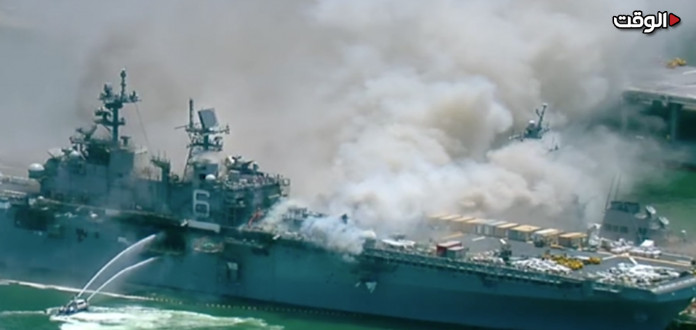 السفينة الأمريكية الاستراتيجية تحترق وجهود الإطفاء تخفق.. أربع فرضيات محتملة