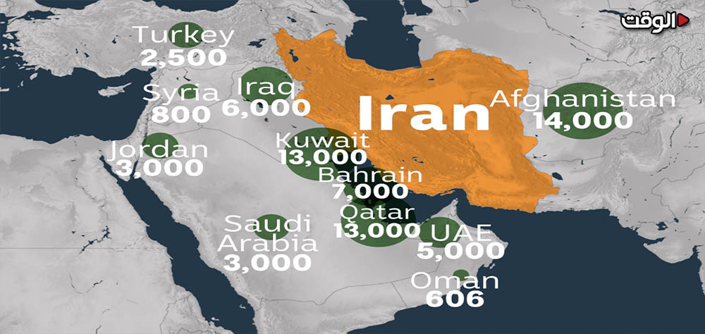 كم عدد القوات الأمريكية بالقرب من إيران؟