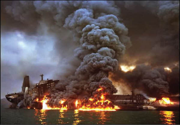 Oil Tanker Erupts in Flames After Hitting Mine in Hormuz Strait