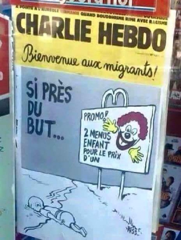 Charlie Hebdo ridiculiza a los refugiados mediante una caricatura