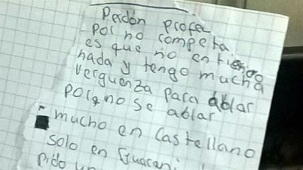 Un joven guaraní le escribió una carta a un profesor para disculparse por su rendimiento