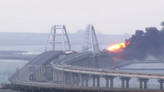 Crimean Bridge Hit by Huge Explosion, Ukraine Says Just Beginning