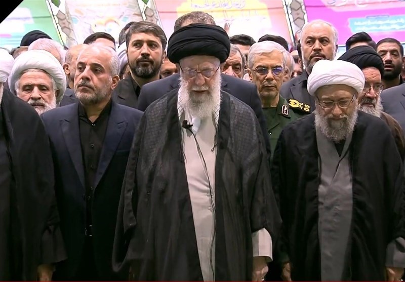 The Leader Conducts Prayer Service in Pres. Raisi’s Funeral Procession